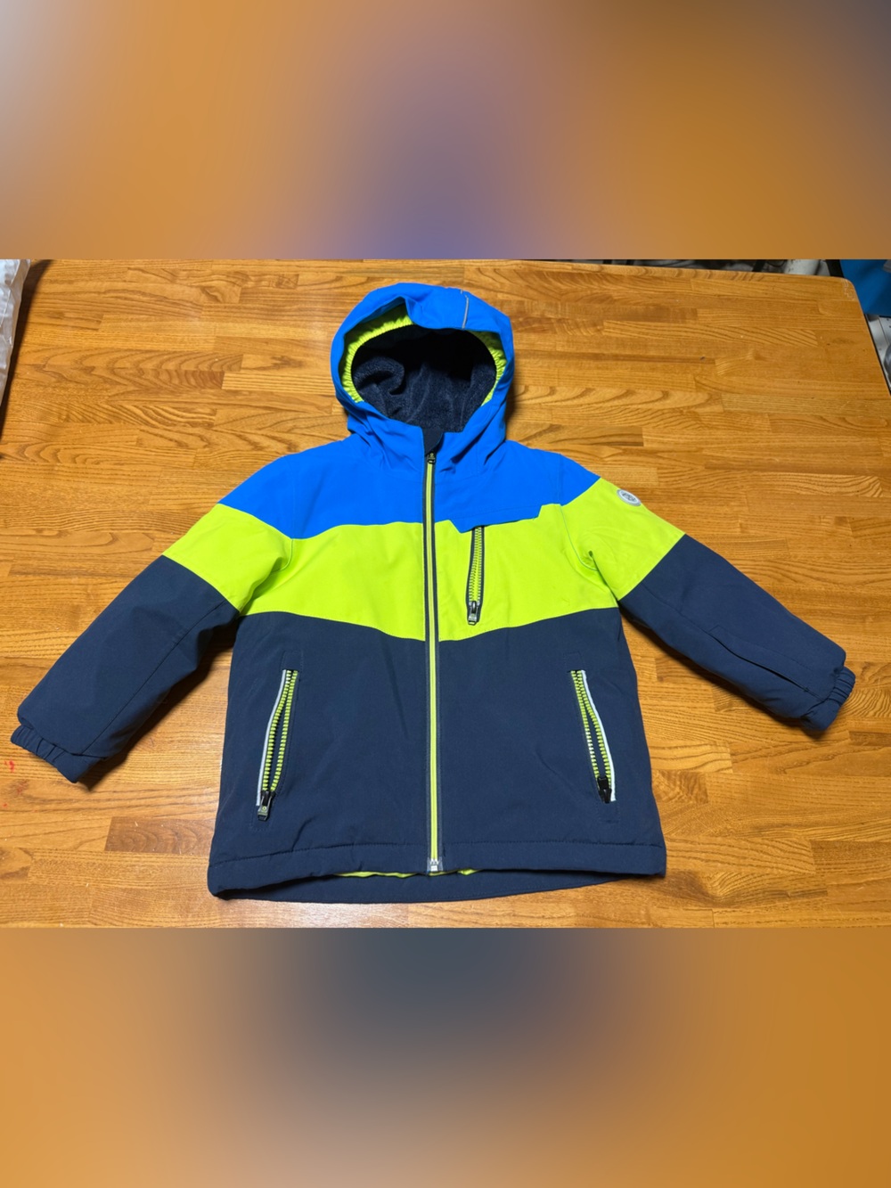 Killtec Boys Colorblock Hooded Ski Snow Jacket with Bib in Blue, Lime & Navy